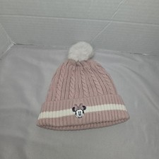 Disney Junior Minnie Mouse Hat Kids Youth Knit Pompom Pink Beanie Euc
