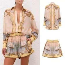 Zimmermann’s dress Silk Style Loose Shirt & Shorts Two Piece Set Formal Casual N
