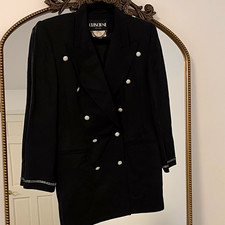 Criscione New York Women's Black Double-Breasted Studded Lined Long Blazer M