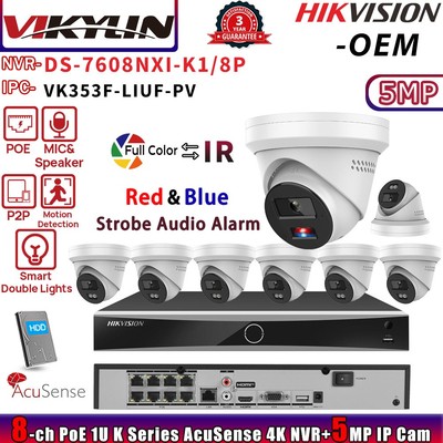 VIKYLIN 8CH NVR DS-7608NXI-K1/8P 8POE hybrid ColorVu Speaker 5MP IP Camera Lot