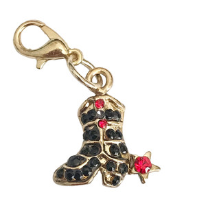 Authentic Vintage Cowboy Boot Charm Crystal Gold Plated Clip On Zipper Pull Purse Cowgirl