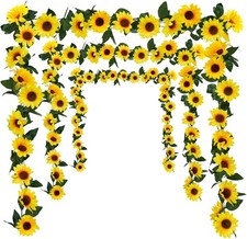 Uieke 3 Pack Artificial Sunflower Garland, 7.5ft/Strand Large, Yellow, Green