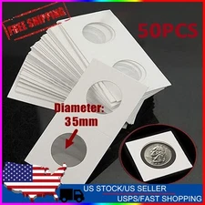 50x 35mm CARDBOARD COIN HOLDERS Staple Coin Holder Display Clear Window Folder