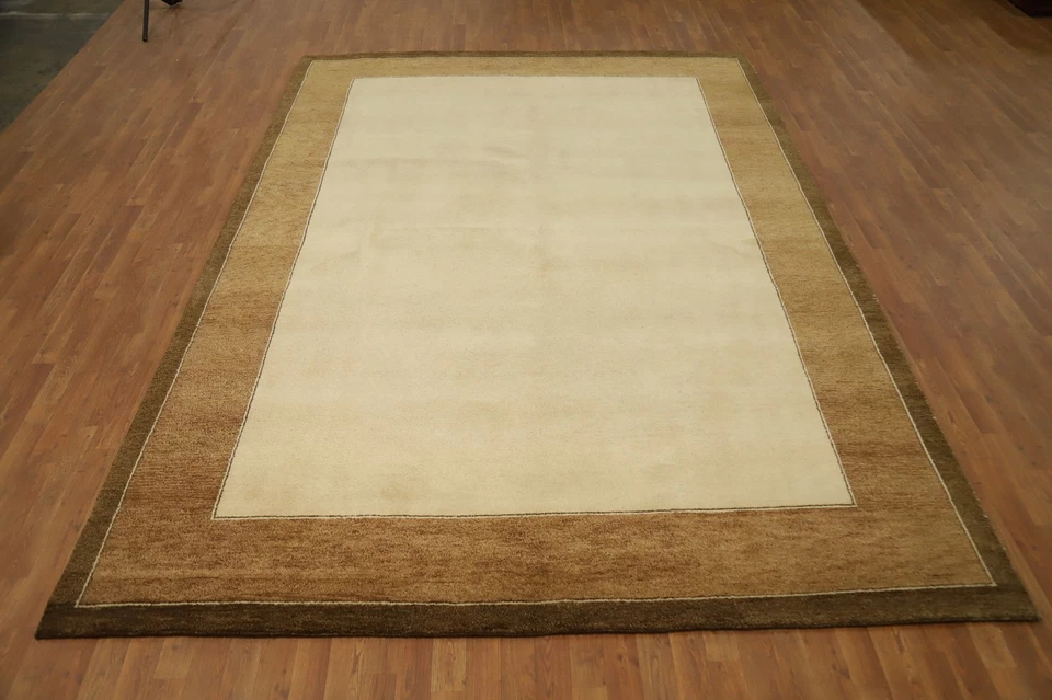 Alfombra moderna marfil 8x12 lana hecha a mano para un toque de decoración sofisticado Foto 2 de 4