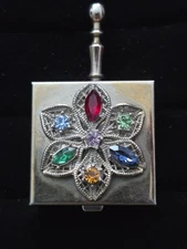 1950's Vintage Pocket Portable Ashtray FILIGREE Flower RHINESTONES