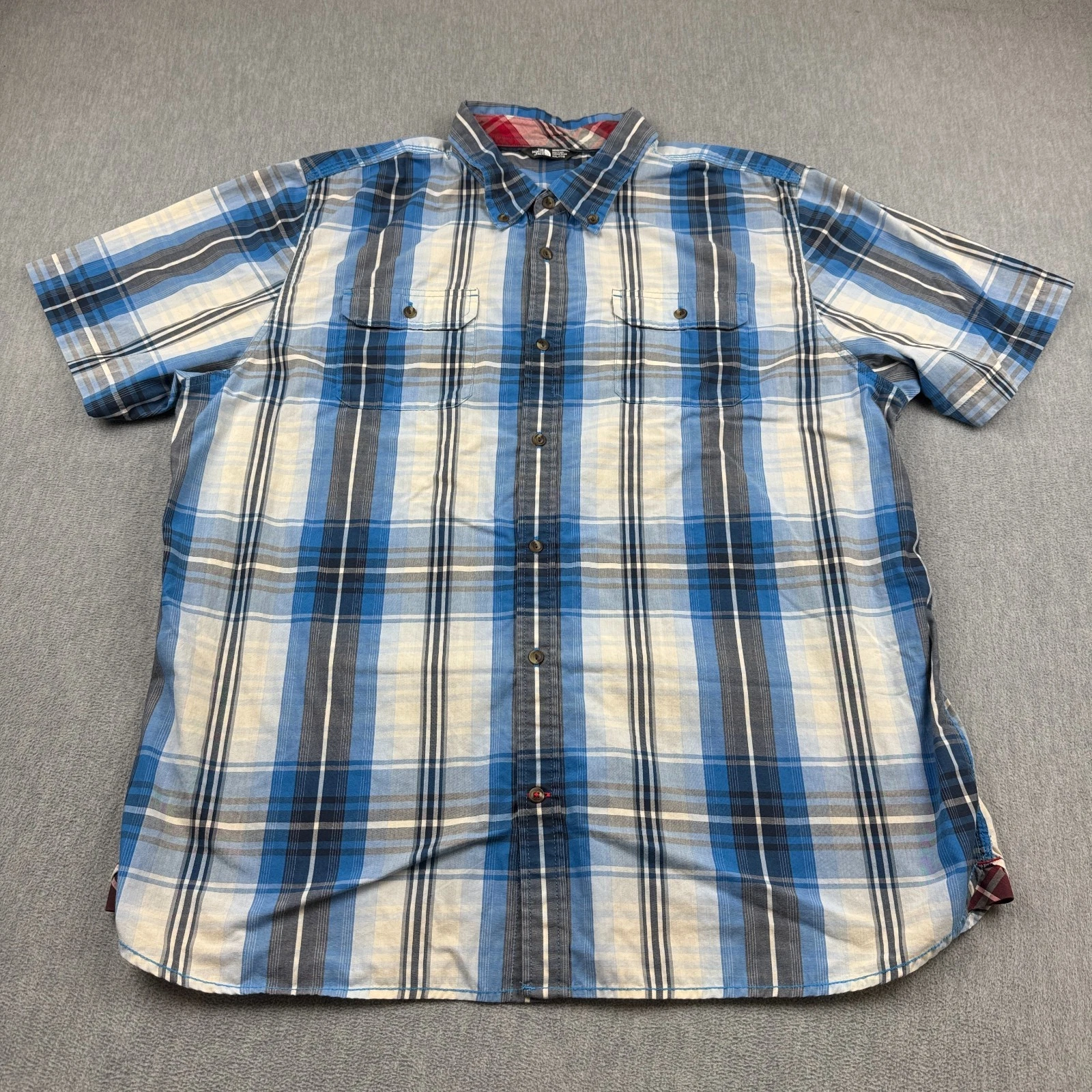 The North Face Shirt Mens 2XL XXL Blue Plaid Button Down Short Sleeve Hiking