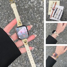 For iWatch Series 10 9 8 7 6 5 4 3 Ultra Rose Design PU Leather Slim Watch Band