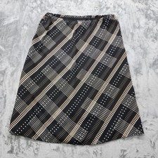 Vintage Laura Scott Skirt Womens 18W Black Tan Plaid Pull On Lined A-Line Casual