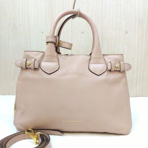 Burberry Leather Canvas 2Way Shoulder Bag Nova Check Pink Authentic Crossbody