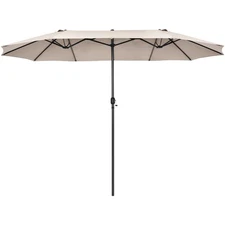 15' Patio Double-Sided Umbrella Crank Outdoor Garden Market Sun Shade Beige