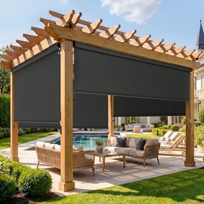 Outdoor Roller Shade, 420GSM New Material Patio Shade with 72''W x 72''H Black