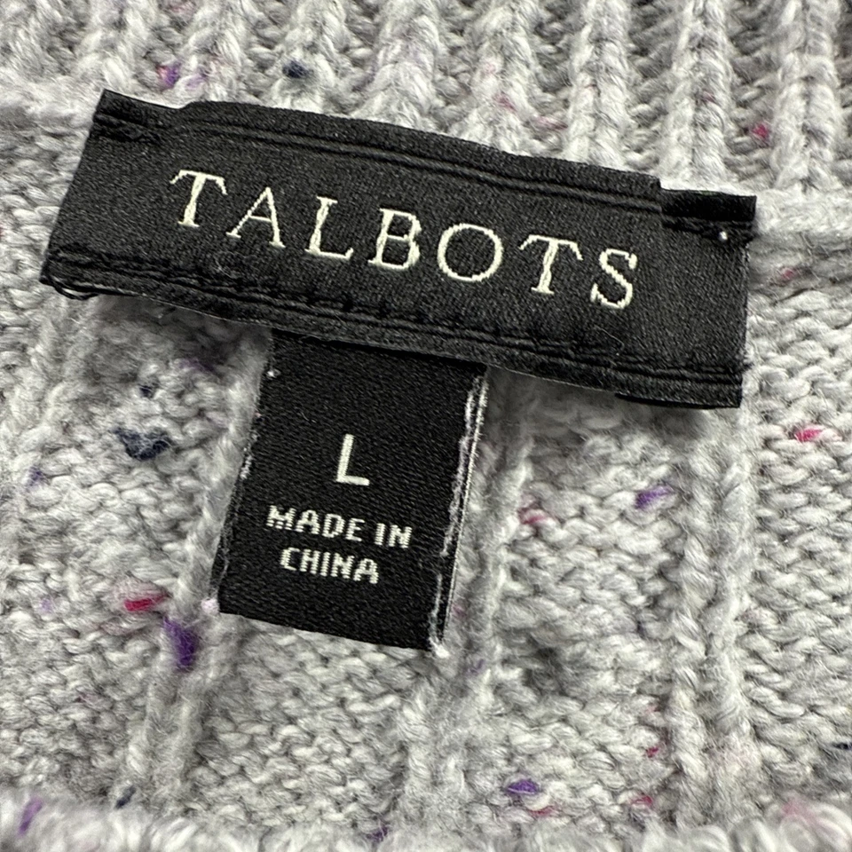 Suéter para mujer Talbots L gris moteado cuello redondo tejido con cable manga larga pulóver Foto 3 de 4