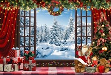Christmas Backdrop Christmas Party Decorations Window Winter New Year Photo B...