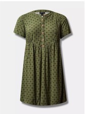 Torrid Mini Rayon Slub Fit N Flare Dress Green Size 1 (14/16) Button up