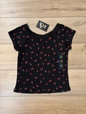 🍓 NWT Art Class Black Lace Short Sleeved Girls Shirt L 10 12 Strawberries