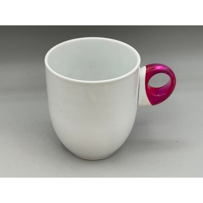 Guzzini Porcelain White Mug Pink Acrylic Handle