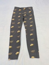 Nike Leggings Sportswear Women's Size M Black Gold All Over Logo Just Do It Gym