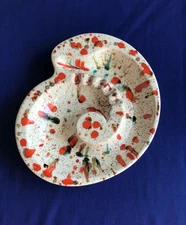 VINTAGE LARGE CERAMIC SPLATTER ASHTRAY TURQUOISE AND ORANGE 11” x 9”