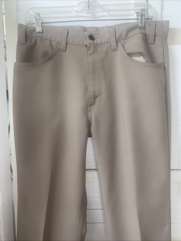 VTG 70s 80s Men LEVIS Khaki Dacron Polyester Knit Leisure Slacks Pants USA 34x34 - Image 2 of 4