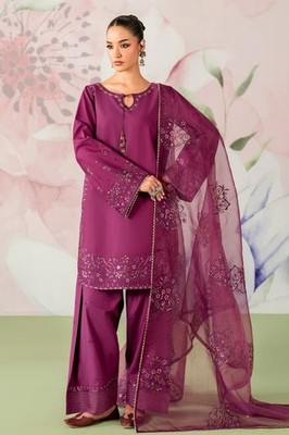 Pakistani Naqshi Simran Plum Farshi Suit   Fully Embroidered 3PC (Ready to Wear,