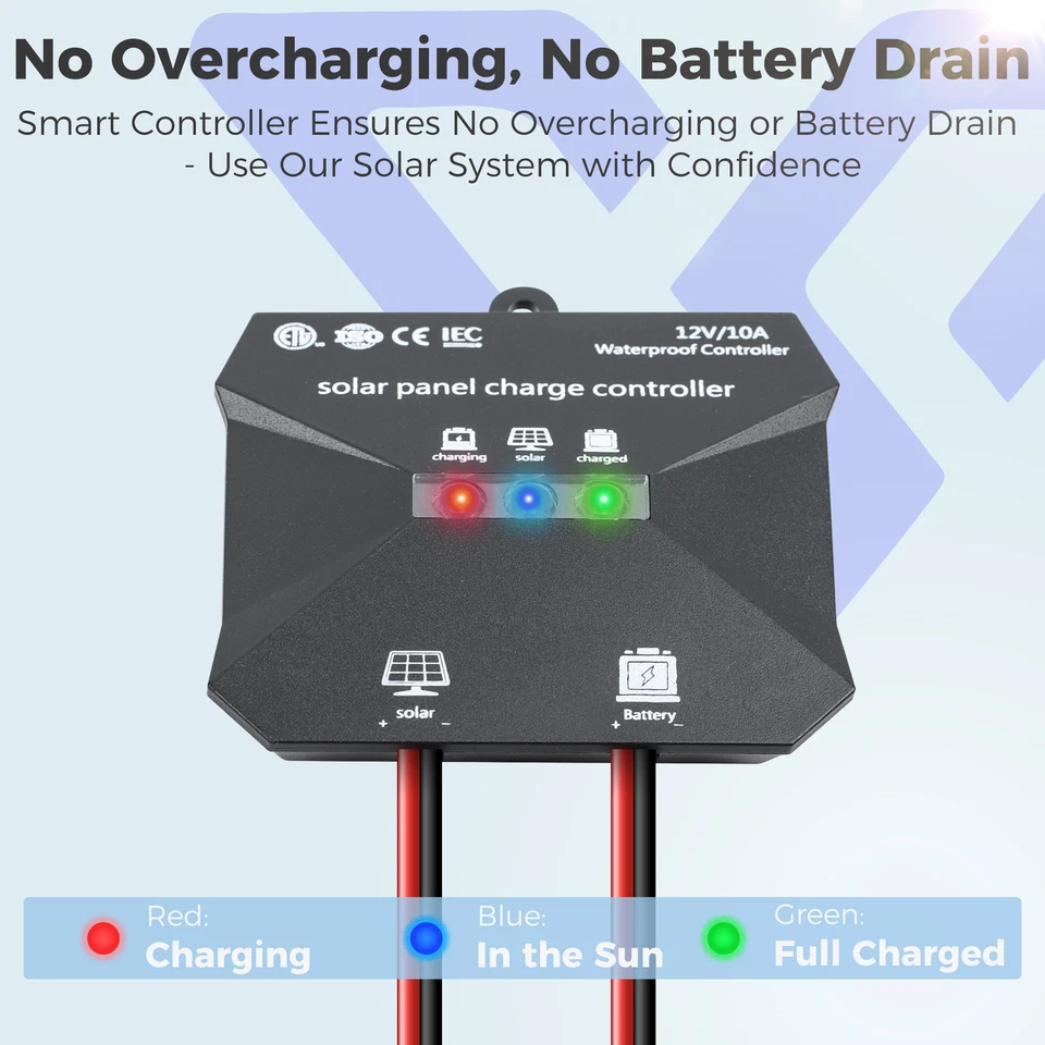 12V Solar Battery Trickle Charger 10W-50W Solar Panel Maintainer for Car RV Boat - Image 4 of 4