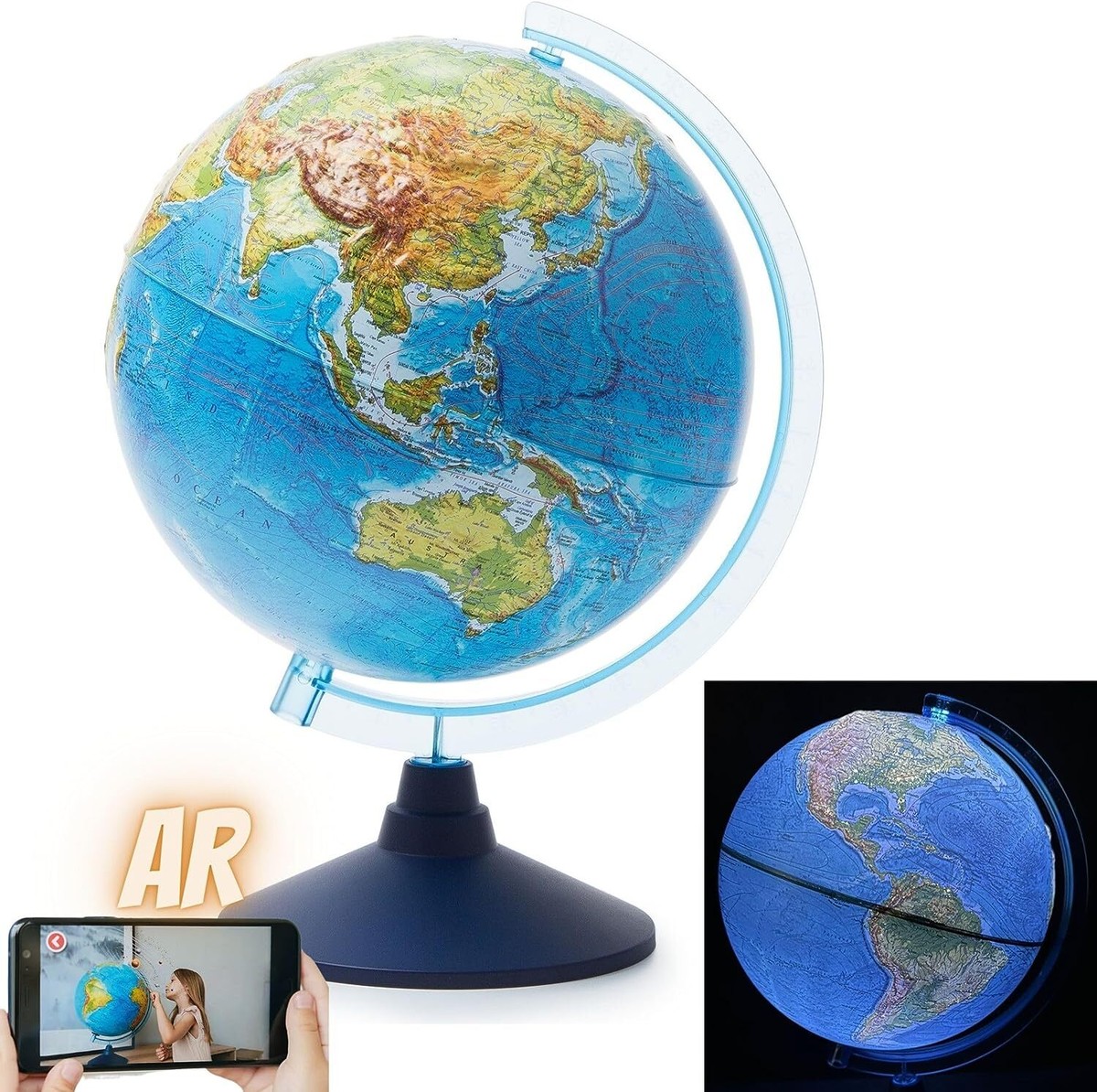 Exerz Cable-Free Illuminated World Globe LED Light Up Globe Dia