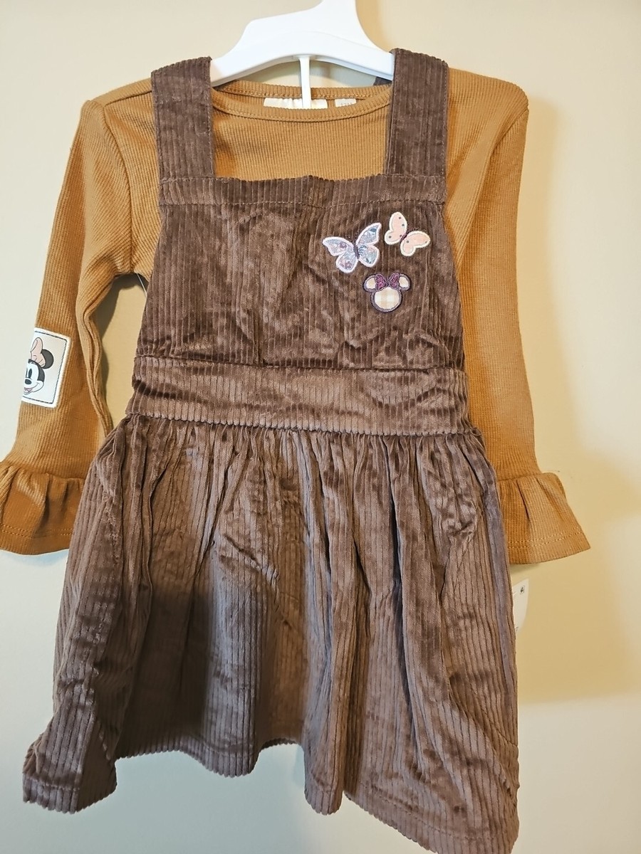 Disney Minnie Mouse Toddler Girls Top and Corduroy Overall Dress Set Brown  12M | eBay