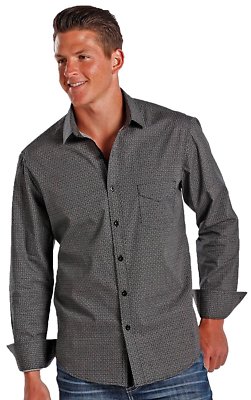 Rock & Roll Cowboy Geometric Print Button Down Shirt Black