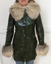 Vintage Dolce & Gabanna Women’s Green Leather Jacket With Real Fur Trim Size 40