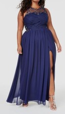 $129 City Studios Women's Blue Slitted Sleeveless Fit + Flare Dress Plus Sz 18W