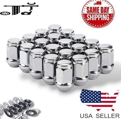 24x Chrome 1.4'' Tall 14x1.5 Acorn Lug Nut 3/4'' Hex Fit GMC Yukon Sierra1500&More