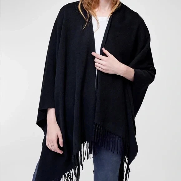 NEW Rag Bone Cashmere Fringe Poncho in Black #S7115 - Image 3 of 4