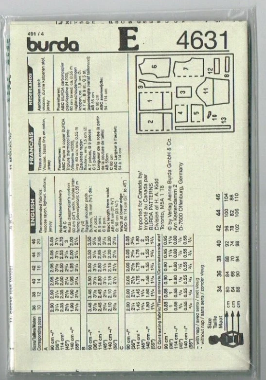 Burda 4931 Dress Pattern Sizes 10 to 20 Uncut OOP 1990's Vinage Fashion - Image 2 of 2