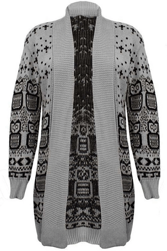 Cárdigan abierto jersey manga larga tejido estampado búho para mujer y mujer talla grande 8-26 - Imagen 3 de 4