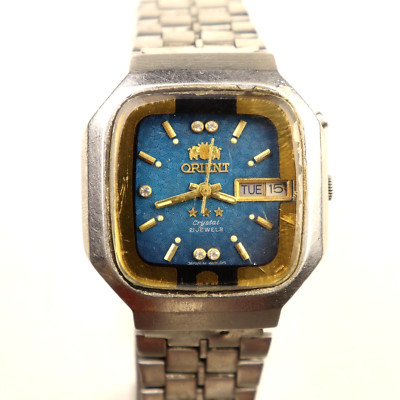 ORIENT 3 Star Crystal 21J Auto 0S469C0I9 Freza Watch Blue Patterned Dial VTG