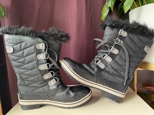 Sorel Tofino Black Faux Fur Waterproof Winter Snow Boots Women Size 6 ny2419-010 - Picture 6 of 8