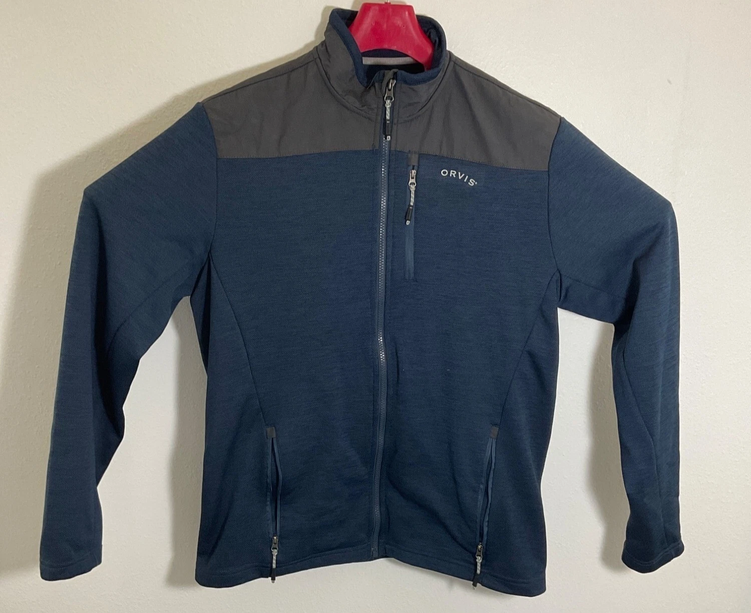 Orvis Mens Medium Blue & Gray Full-Zip Fleece Jacket