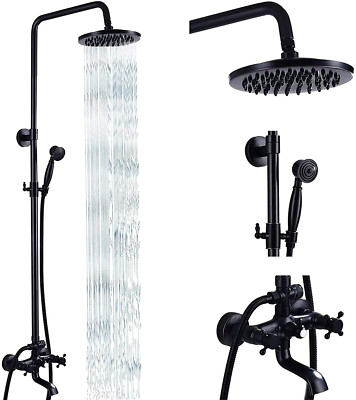 Expose Bronze Rain Shower Faucet Set System Mixer Tap W/ Hand Shower Wall Mount