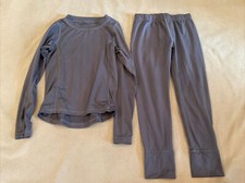 Lands End 4 Pajama Set Grey Polyester Spandex Blend Top Pants Girls Boys