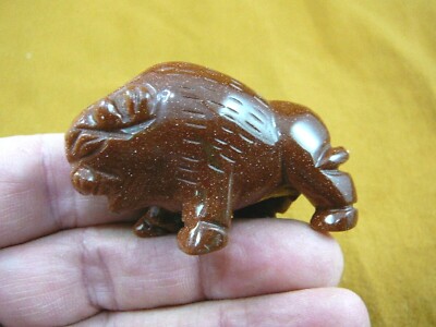 (Y-BUF-703) Orange Goldstone BUFFALO ranch bison gemstone carving figurine