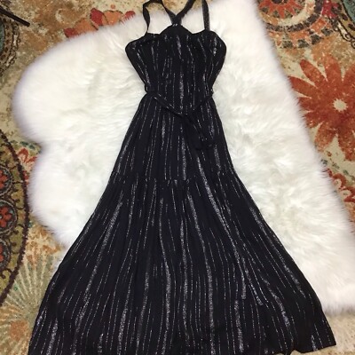 ZARA Lace Strap Halter Baby Doll Tie Dress Black w/ Silver Metallic Thread M-L | eBay ZARA Lace Strap Halter Baby Doll Tie Dress Black w/ Silver Metallic Thread M-L | eBay