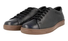 PRADA Buffalo Leather Downtown Sneakers 4E2996 Navy Brown NEW -  US 10 EU 43