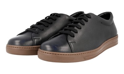 PRADA BÃ¼ffelleder Sneaker Schuhe 4E2996 Navy Blau Braun Downtown NEU -  9 43