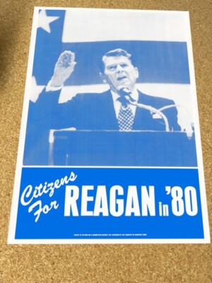 1980 Citizens For Ronald Reagan President Election Campaign Poster Sign