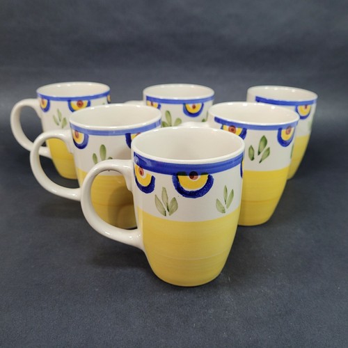TALAVERA by Philippe Richard Coffee Mug Cup Yellow Blue Floral 10 oz Set of 6