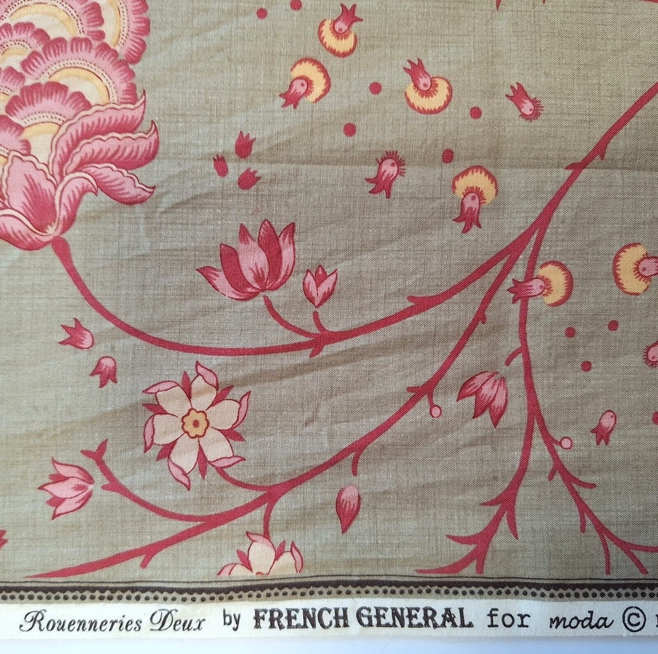 Floral Pink on Grey Rounneries Deux French General Moda Cotton Fabric 13601 26"L - Image 4 of 4