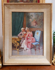 700 Antico ed elegante dipinto olio su tela Firma Gennari primi 900 innamorati