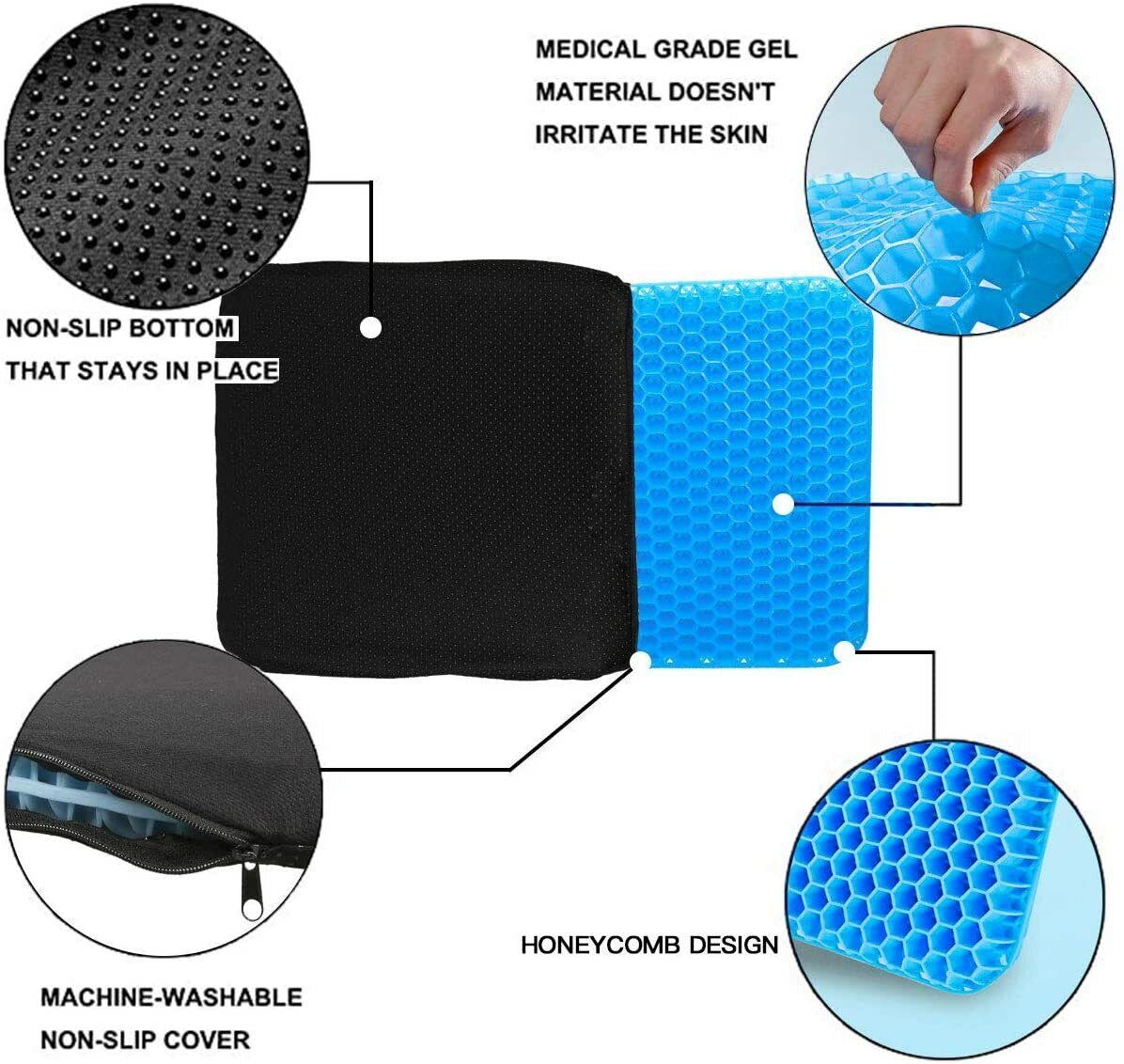 Gel Seat Cushion TPE Silicone Cooling Mat Honeycomb Thick Seat