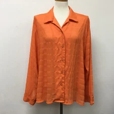 Coleridge & Co Top Women's 16 Orange Button Down Sheer Long Sleeve 