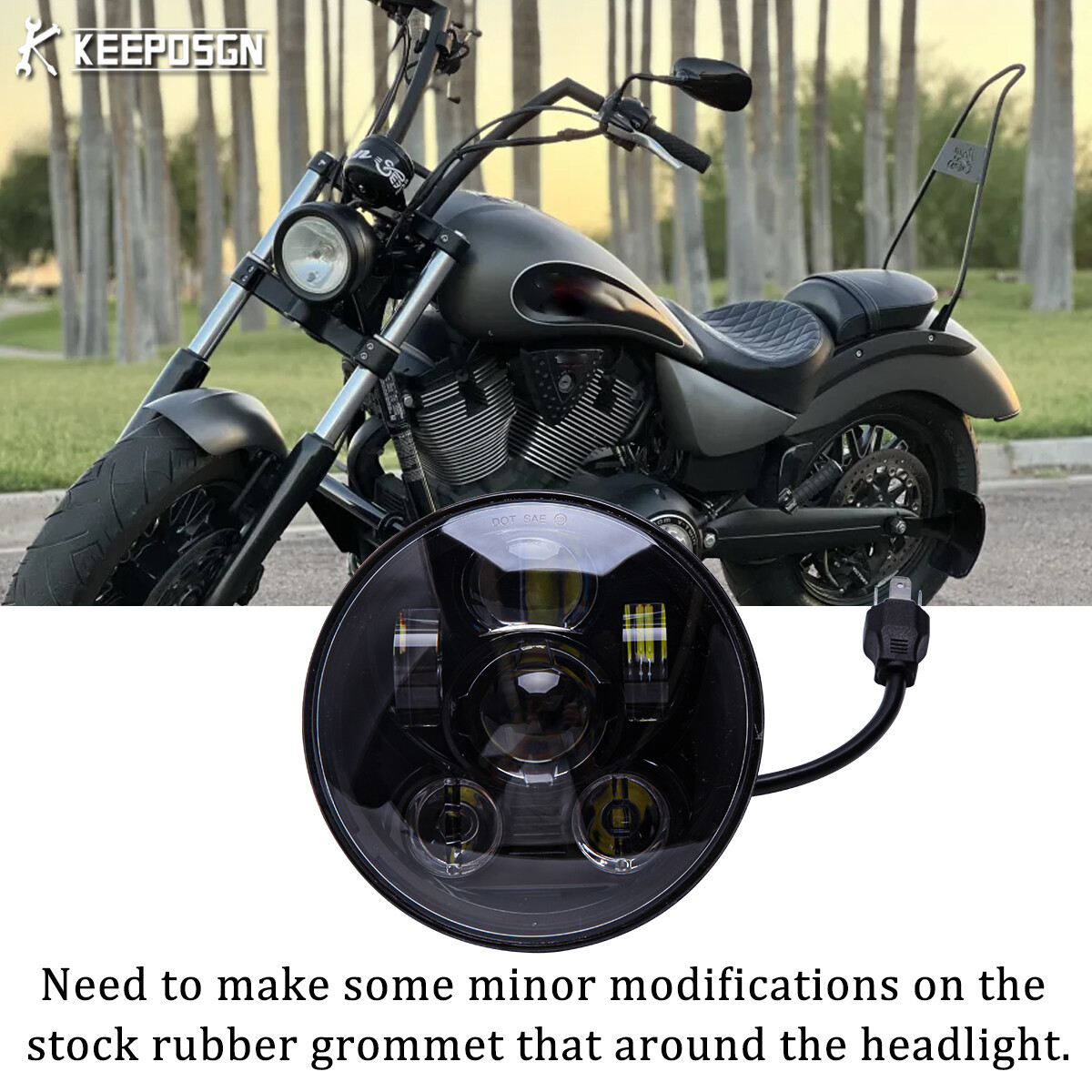 5.75 Inch LED Motorcycle Headlight – Hi/Lo Beam + DRL + Turn Signal – 6000K, DOT/SAE Approved – Fits Victory Gunner, Octane & Universal